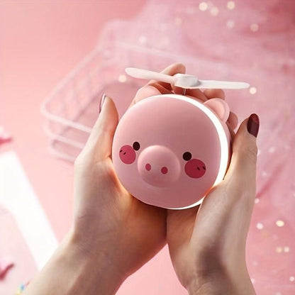 PiggyGlow™ Portable Fan Mirror – LED Makeup Mirror with Mini Cooling Fan
