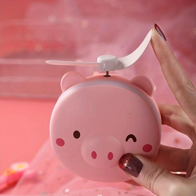 PiggyGlow™ Portable Fan Mirror – LED Makeup Mirror with Mini Cooling Fan